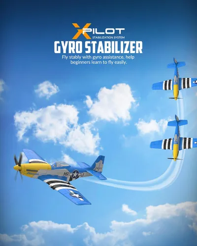 Miniatura 4 de VOLANTEXRC RC Avión P51D Mustang de 4 canales, avión de control remoto de combate RTF con giroscopio de 6 ejes, 3 modos, fácil de volar, avión Azul