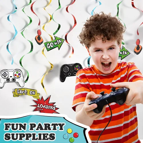Miniatura 5 de Remolino colgante de videojuegos de acuarela, 28 piezas, decoraciones de fiesta de videojuegos para niños y niños, suministros de fiesta