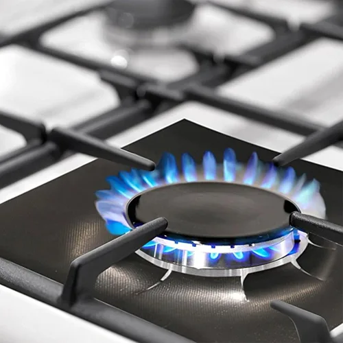 Miniatura 3 de Paquete de 10 protectores de estufa de gas, revestimientos para quemadores de estufa, color negro, tamaño 27 x 27 cm, cubierta antiadherente