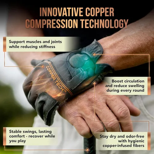 Miniatura 4 de Copper Tech Men’s Golf Gloves (2 Packs) - Joint Support for Golfers with Copper Compression-Comfort & Joint- Friendly - Golf Gloves Men