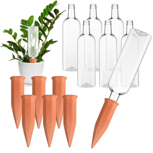 Miniatura 7 de Dandat 8 Piezas 34oz Dispositivos de Riego de Plantas Incluyen Picos de Riego Automático de Terracota con Botellas de Plástico de Liberación Lenta