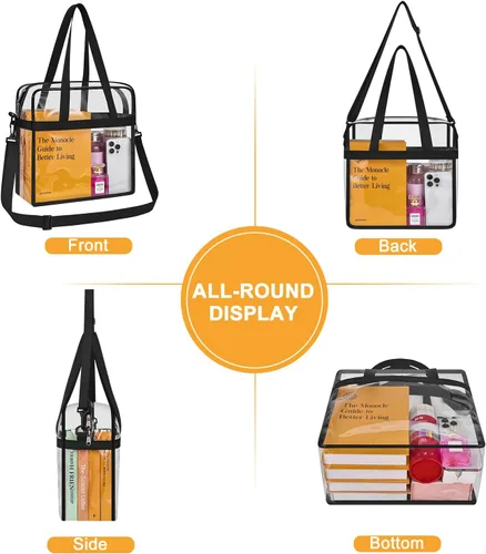 Miniatura 4 de Bolsa transparente para eventos en estadios bolsa transparente con correas ajustables para conciertos de trabajo, viajes, solo un bolsillo