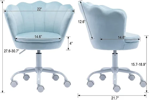 Miniatura 2 de chairus Linda silla de escritorio para niños, de terciopelo, para sala de estar, silla tapizada para adolescentes con respaldo de concha, silla Azul