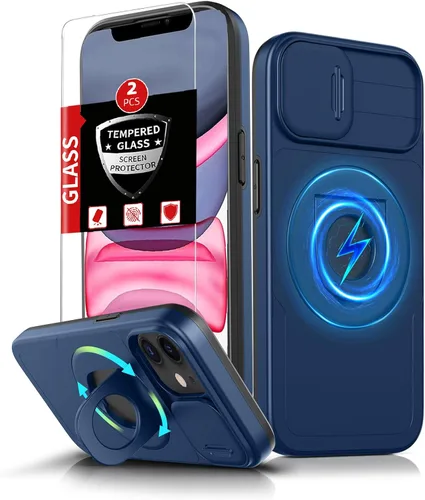 Miniatura 32 de Funda magnética para iPhone 11 Pro compatible con carga inalámbrica MagSafe, con 2 protectores de pantalla, anillo kickstand de 360° integrado +