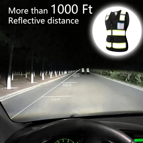 Miniatura 4 de Chaleco de seguridad reflectante de alta visibilidad para hombres y mujeres con bolsillos y cremallera frontal, cumple con los estándares ANSI/ISEA