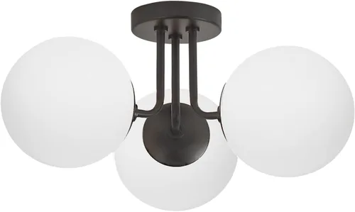 Lámpara de techo semiempotrada de 3 luces color negro suave, pantalla de vidrio esmerilado vintage, lámpara de montaje empotrado moderna para