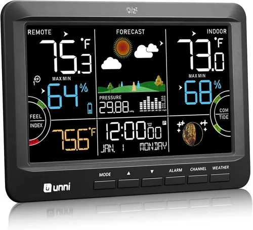 Estación meteorológica para interiores y exteriores, termómetro inalámbrico, reloj atómico para el hogar con gran pantalla constante, monitor de