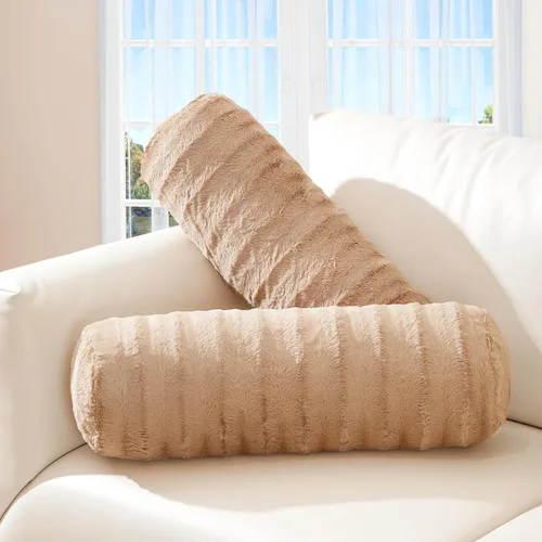 Cheer Collection Almohadas cilíndricas de piel sintética – Almohadas cilíndricas decorativas suaves para cama o sofá, lavables a máquina, 8 x 24