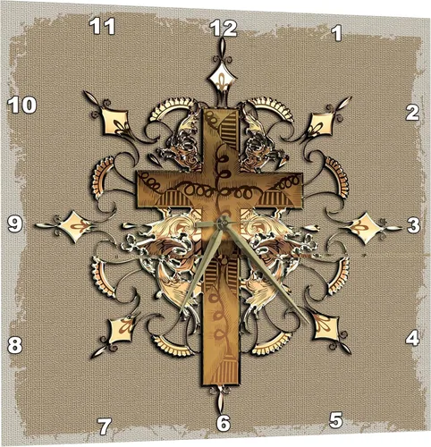 3dRose Cruz decorada de bronce - reloj de pared, 15 por 15" (DPP_54377_3)