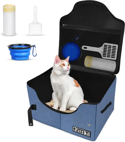 Miniatura 11 de Petskd High Sides - Caja de arena portátil de viaje para gatos con tapa y 10 bolsas de revestimiento, peso ligero y a prueba de fugas para viajes