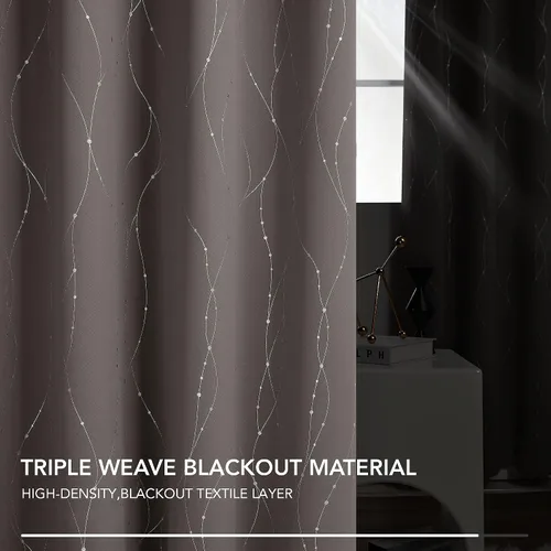 Miniatura 3 de Deconovo - Cortinas opacas con diseño de líneas onduladas y lunares, para dormitorio y sala de estar.