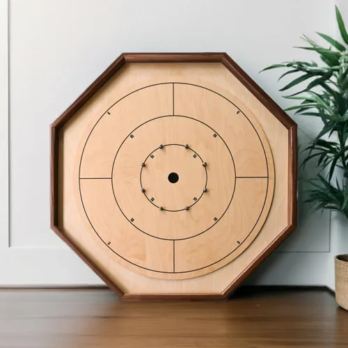 Miniatura 2 de The Deluxe (Walnut Rail) - Juego de mesa tradicional de crokinole octágono