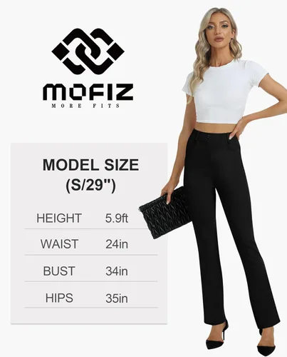 Miniatura 8 de MoFiz Pantalones de yoga para mujer, corte de bota, pantalones de trabajo, elásticos, para oficina, casuales, pantalones de golf pequeñosregular2931