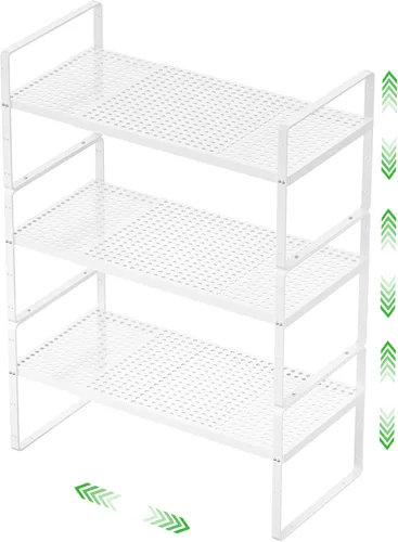 Estante de Almacenamiento de Gabinete Expandible Organizador Apilable para Cocina Baño Despensa Especias Alacena Café Encimera Hogar Oficina Blanco