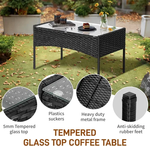 Miniatura 3 de Outvita Juego de muebles de patio de 4 piezas, juegos de conversación de ratán con sofá biplaza suave y mesa de cristal para jardín, patio, balcón