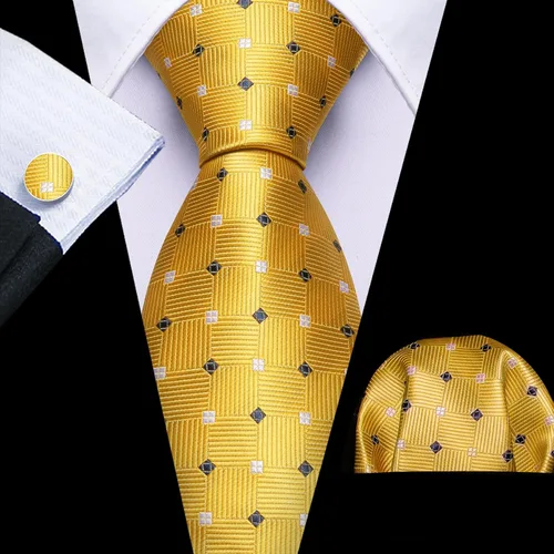 Miniatura 188 de Barry.Wang Juego de corbatas a cuadros para hombre con pañuelo gemelos de rayas clásicas