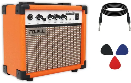 Fojill Amplificador de guitarra eléctrica de 20W, amplificador de práctica pequeño portátil de viaje mini con conector de auriculares de 3.5, Naranja