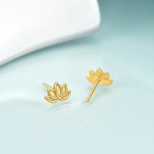 Miniatura 4 de Aretes de plata de ley 925 con diseño de loto para mujer, hipoalergénicos, minimalistas