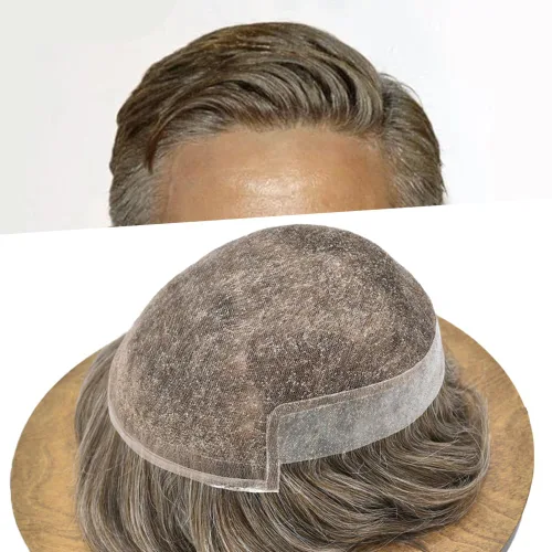 Miniatura 22 de Toupee Hairpiece for Men Real Human Hair Replacement Systems for Men Swiss Lace Front Bleached Knot Natural Hairline Hair Pieces for Men6*8''-100%