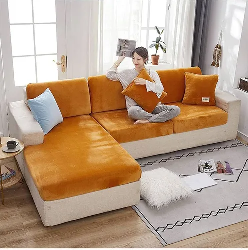 Miniatura 8 de Funda de cojín de terciopelo para sofá en forma de L, funda elástica para cojines de asiento, protector de muebles suave y antideslizante para silla
