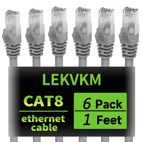 Miniatura 17 de Cable Ethernet Cat8 de 0.5 pies, paquete de 6 cables de red LAN blindados S/FTP, 40 Gbps 2000 MHz de alta velocidad, ideal para salas de servidores