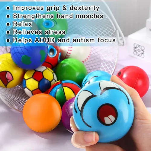 Miniatura 4 de Liliful 72 mini bolas antiestrés a granel para adultos, juguetes sensoriales de espuma para recuerdos de fiesta, premios de aula, bolsas de regalos