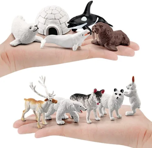 Miniatura 2 de OUKEYI Juego de mini figuras de animales árticos, 18 piezas de juguete para niños pequeños, reno de plástico realista, ballena blanca, oso polar
