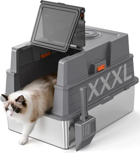 Miniatura 10 de XXXL Stainless Steel Litter Box with Lid,28" L x 20.5" W x 16.5" H Extra Large Cat Litter Box Enclosure for Large and Multi-Cats
