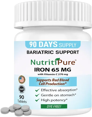 Tableta de hierro carbonílico de 65 mg con 270 mg de vitamina C, suministro para 90 días, para mujeres/hombres, vitaminas bariátricas de alta