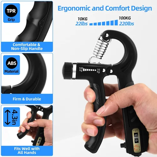 Miniatura 3 de 2 piezas de entrenador de fuerza de agarre con resistencia ajustable de 22-220 libras (10-100 kg), agarre de mano, fortalecedor de antebrazo