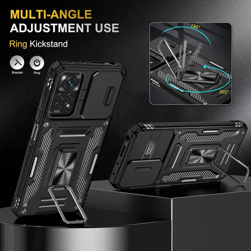 Miniatura 2 de Wefor XiaoMi RedMi Note 11 (4G) - Funda con cubierta para cámara deslizante, soporte de anillo magnético de 360° mejorado grado militar a prueba