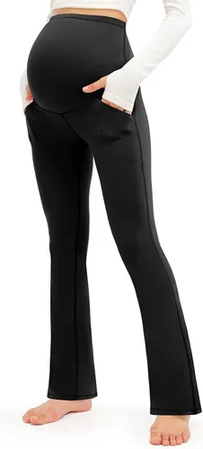 JOYSPELS Pantalones de maternidad para mujer con bolsillos sobre el vientre pantalones de yoga para el trabajo casual