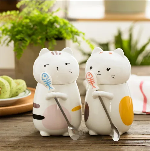 Miniatura 7 de Disoza Taza de Gato con Tapa Regalo de Gato Taza de Té de Cerámica con Cuchara Taza de Té de Café 400 ML Taza de Navidad Regalo de Cumpleaños