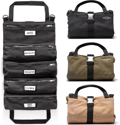 Miniatura 10 de Bolsa enrollable de herramientas oficial Voyager – Bolsa enrollable de 5 bolsillos fácil de transportar – Lona duradera de 20 onzas, cremalleras YKK