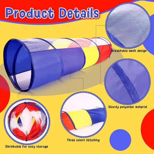 Miniatura 3 de Simgoing Túnel de juego multicolor de 4 piezas para niños, tienda de campaña para gatear y explorar de 6 pies, túnel de juego con lados de malla