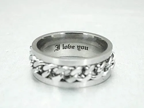 Miniatura 5 de Spinner Ring Men, Silver Braided Band for Wedding,Custom Engraved Stainless Steel, Inlay Chain, Gift for Him