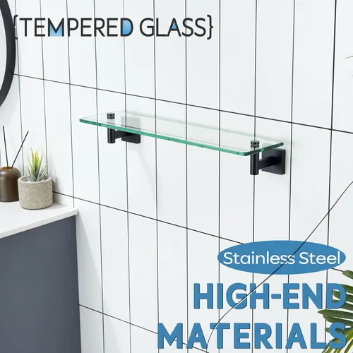 Miniatura 7 de KOKOSIRI Estantes de baño de vidrio, estante flotante de 20 pulgadas para dormitorio, sala de estar, cocina, estante colgante resistente al óxido