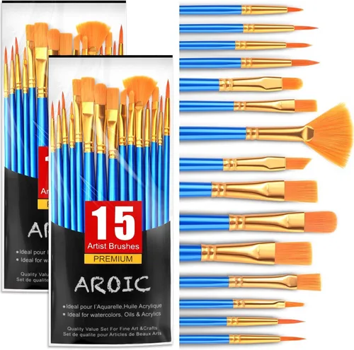 Miniatura 23 de AROIC Pinceles de pintura acrílica, 6 paquetes/60 piezas, juego de pinceles de nailon para pintura al óleo para acuarela, kits profesionales de Rosa