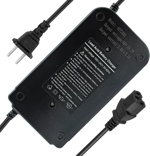 Cargador de batería de plomo ácido de 48V 20AH para scooter, Go Karts, Big Toys Baja, FitRight, Go-Bowen 100V-240V entrada con enchufe de 3 pines