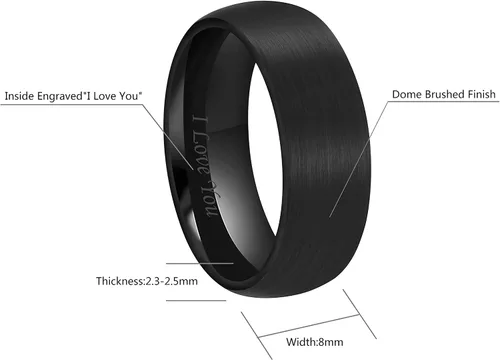 Miniatura 3 de CROWNAL Anillo de boda de cerámica negra de 0.157in, 0.236in y 0.315in, para hombres, mujeres, parejas, acabado cepillado, grabado "I Love You