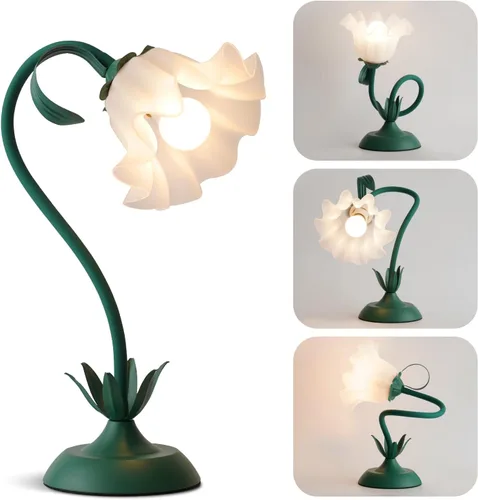 WERFOP Lámpara de Mesa de Flores, Linda Luz Nocturna LED de Lectura para Mesita de Noche, Lámpara de Escritorio Vintage de 3 Modos de Color,