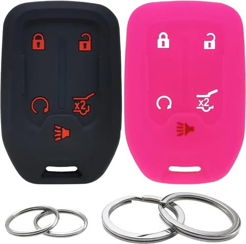 2 fundas de silicona para llavero de 5 botones, protector sin llave compatible con Chevrolet Chevy Silverado Suburban Tahoe GMC Acadia Sierra