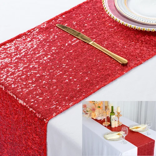 Miniatura 7 de ShiDianYi Camino de mesa de lentejuelas rojas de 14 x 108 pulgadas, paño con purpurina para fiestas, bodas, eventos, decoración de cubierta