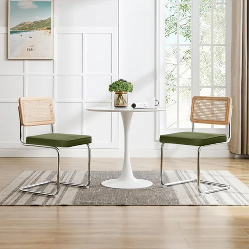 Miniatura 12 de Zesthouse Juego de 4 sillas de comedor modernas de mediados de siglo, sillas de comedor de ratán natural con respaldo de madera maciza y base