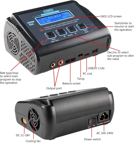 Miniatura 3 de Lipo Cargador de batería, 1-6S cargador de equilibrio descarga 150 W 10 A AC/DC para Li-Po Li-Hv Ion Fe NiMH NiCd Pb Hobby