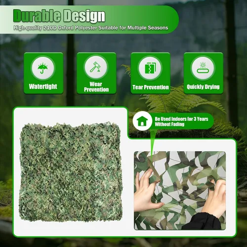 Miniatura 2 de Red de camuflaje, 26 x 26 pies, diseño de camuflaje de bosque, camping, militar, caza, camuflaje para cubrir automóviles, observación de aves, stock