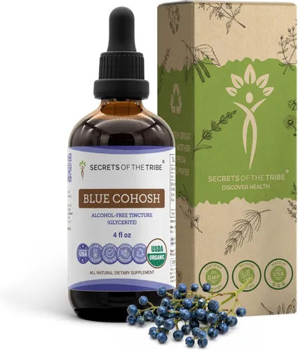 Miniatura 7 de Secrets of the Tribe Blue Cohosh USDA Organic Extracto sin alcohol, gotas de hierbas de alta potencia Hecho de raíz seca 100% de cohosh azul