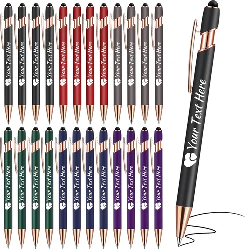 Miniatura 24 de Bolígrafos personalizados con lápiz capacitivo, bolígrafos con nombre impresos personalizados con tinta negra, impresos con tu logotipo o mensaje