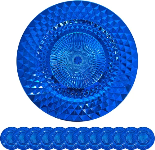 Miniatura 10 de Allgala Placas de carga, 13 pulgadas, paquete de 6 unidades de plástico resistente con patrón de diamante brillante para boda, plata-HD80402 Plateado
