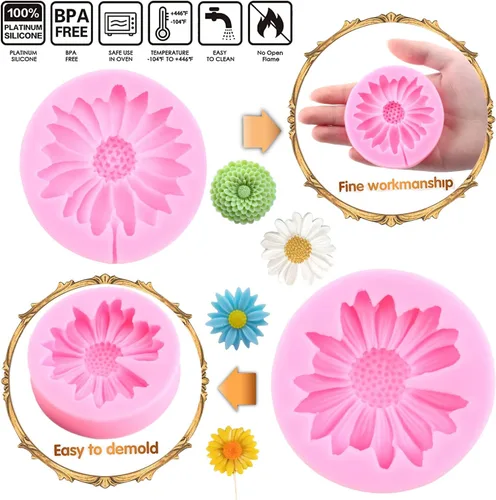 Miniatura 2 de Mujiang Molde de silicona de flor de crisantemo, moldes de fondant de margaritas, moldes de girasol para decoración de pasteles, decoración